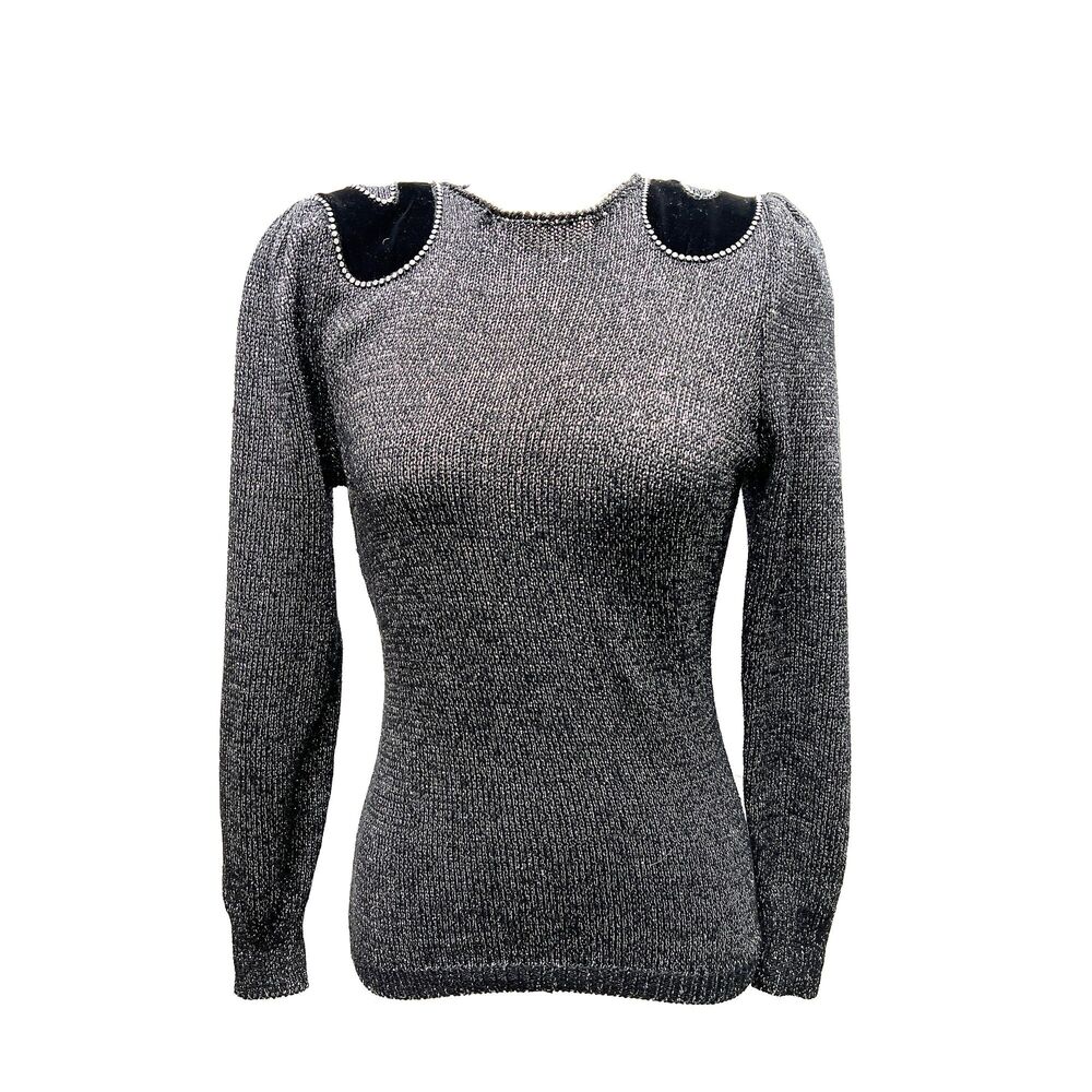 Vintage Nannel Black, Silver, & Bling Glam Formal Back Detail Sweater